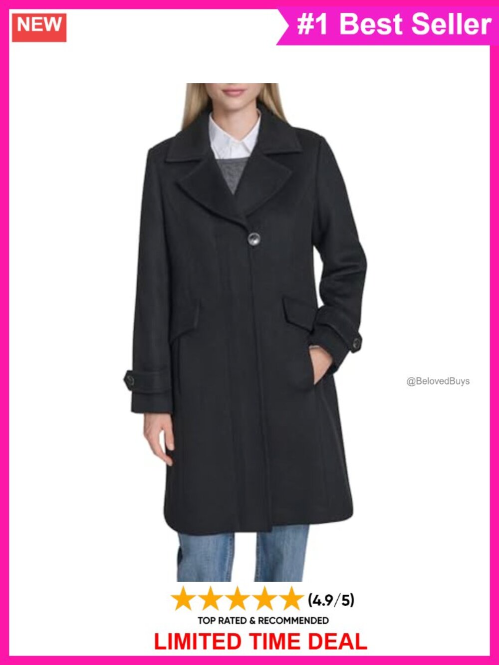 Cole Haan Flap Pocket Coat Pleated Detailing Long Sleeve